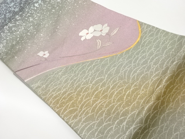 JAPANESE NAGOYA OBI / EMBROIDERY / GINSAI / WAVY STRIPE